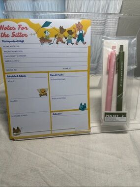 Notes For the Sitter Notepad with 2 Pen Set NWT